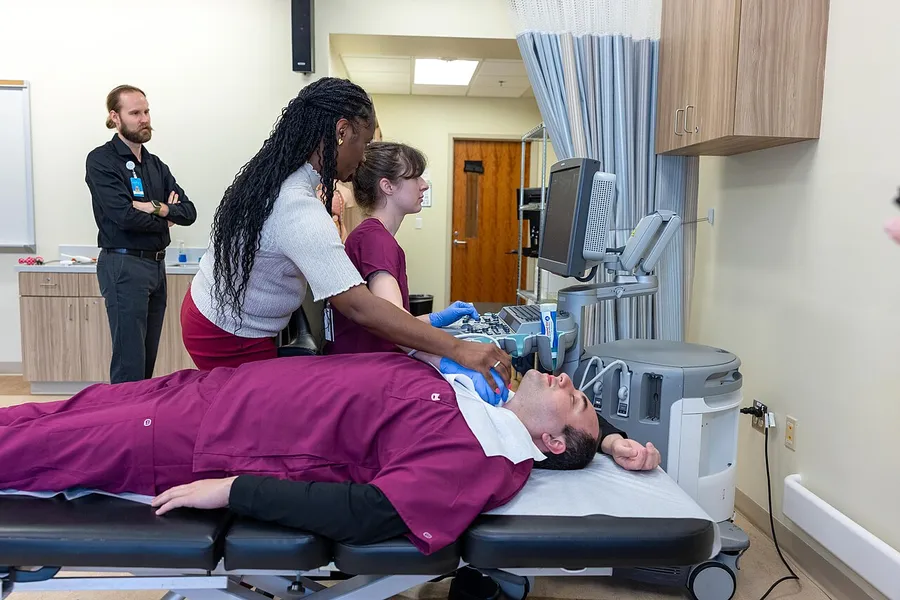 Patient on an examination table during a scan